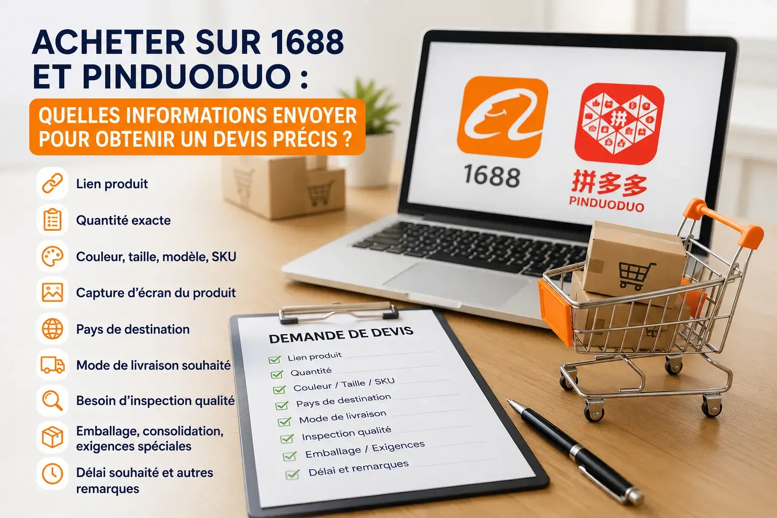 Acheter sur 1688 et Pinduoduo : quelles informations envoyer pour obtenir un devis précis ?