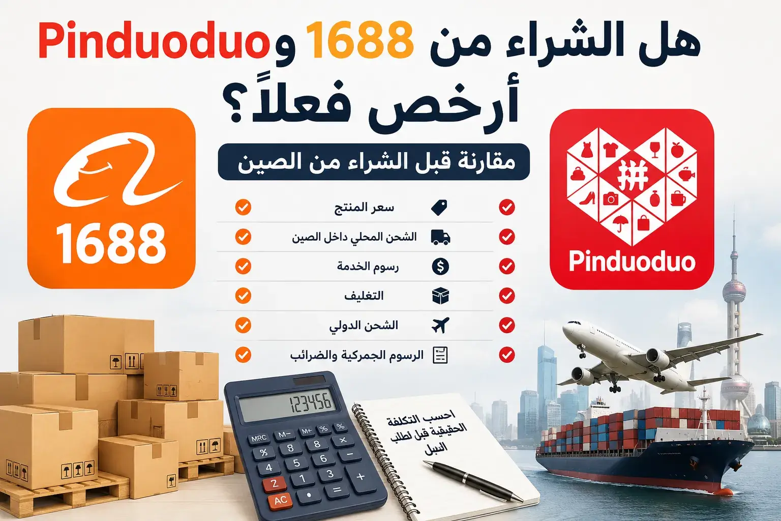 هل الشراء من 1688 وPinduoduo أرخص فعلاً؟ مقارنة قبل الشراء من الصين